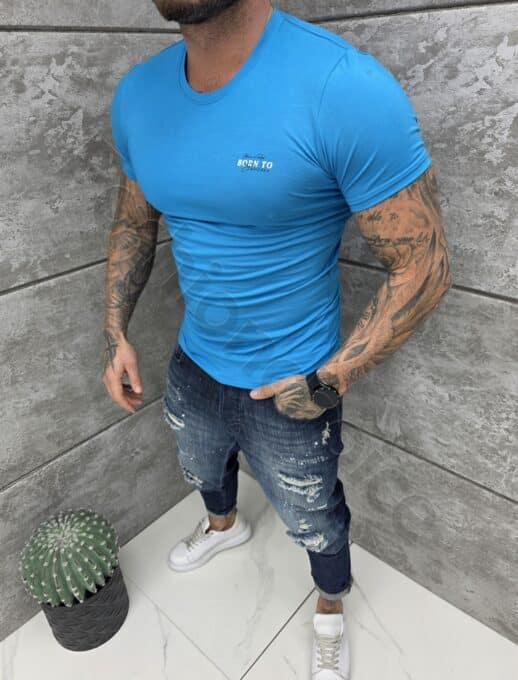 Ανδρική μπλούζα κοντομάνικη Slim fit-τυρκουάζ-κωδ 261009-6