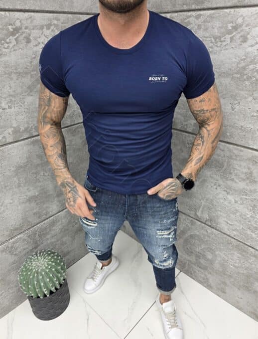 Ανδρική μπλούζα κοντομάνικη Slim fit-σκούρο μπλε-κωδ 261009-5