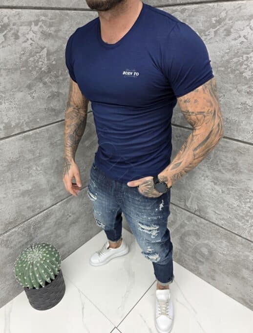 Ανδρική μπλούζα κοντομάνικη Slim fit-σκούρο μπλε-κωδ 261009-5