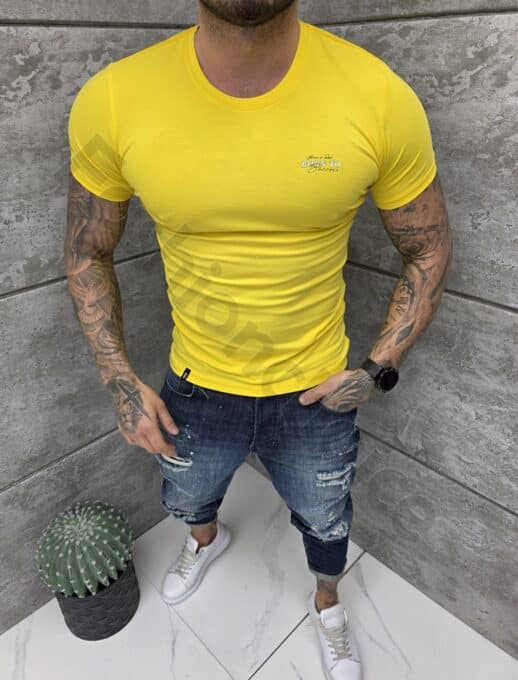 Ανδρική μπλούζα κοντομάνικη Slim fit-κίτρινο-κωδ 261009-2