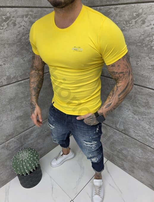 Ανδρική μπλούζα κοντομάνικη Slim fit-κίτρινο-κωδ 261009-2