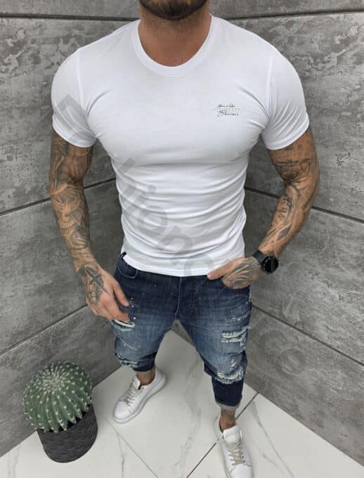 Ανδρική μπλούζα κοντομάνικη Slim fit-λευκό-κωδ 261009-1