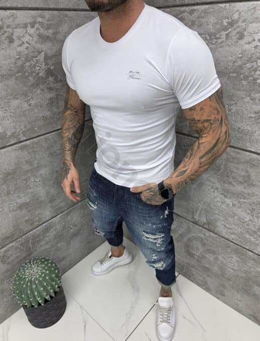 Ανδρική μπλούζα κοντομάνικη Slim fit-λευκό-κωδ 261009-1