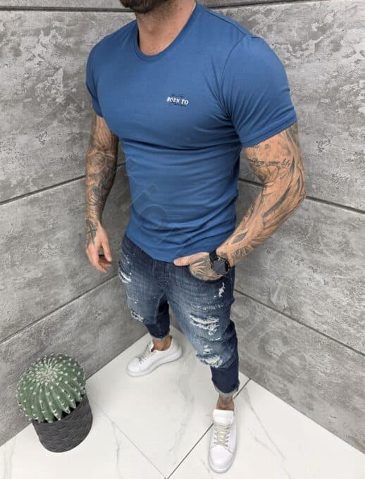 Ανδρική μπλούζα κοντομάνικη Slim fit-μπλε ραφ-κωδ 261009-8