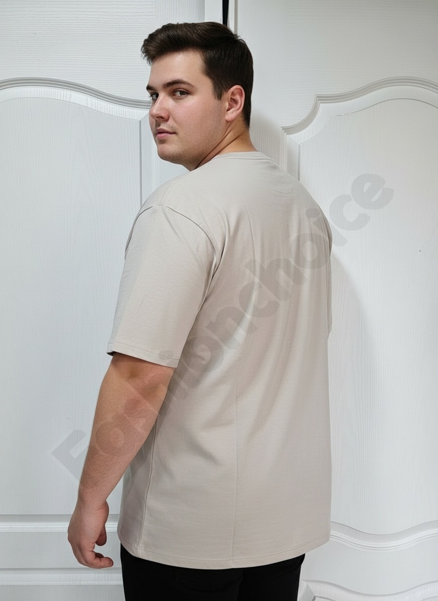 Plus size ανδρική κοντομάνικη μπλούζα-μπεζ-κωδ 659-1