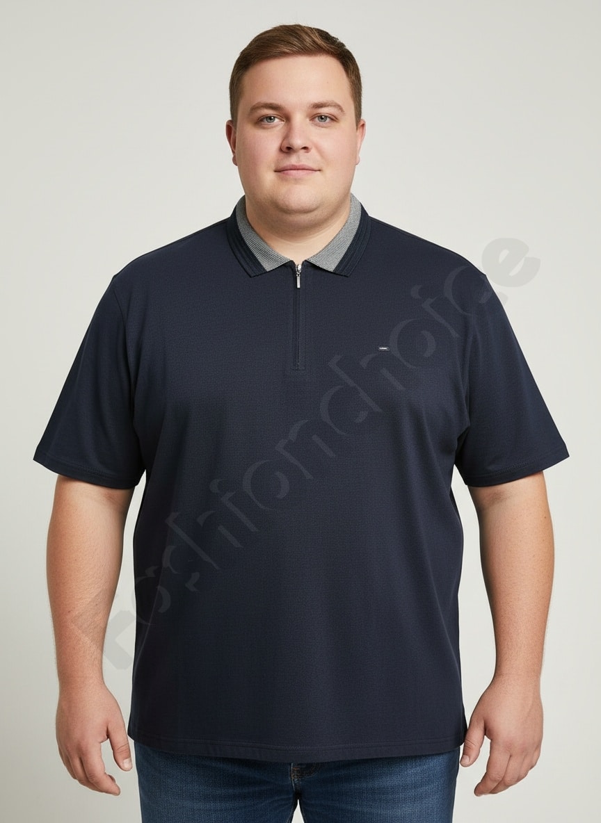Plus size ανδρική κοντομάνικη Polo μπλούζα-σκούρο μπλε-κωδ 662-3