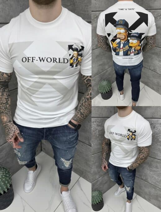 Ανδρική μπλούζα με τύπωμα OFF-WORLD-λευκό-κωδ 318-1