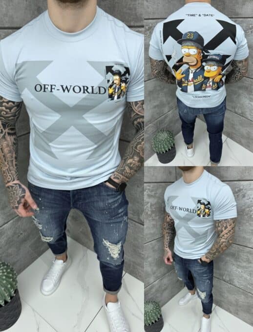 Ανδρική μπλούζα με τύπωμα OFF-WORLD-μπλε-κωδ 318-2