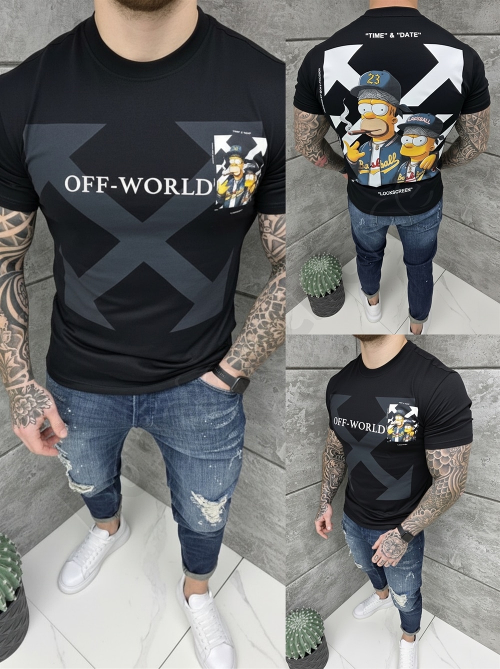 Ανδρική μπλούζα με τύπωμα OFF-WORLD-μαύρο-κωδ 318