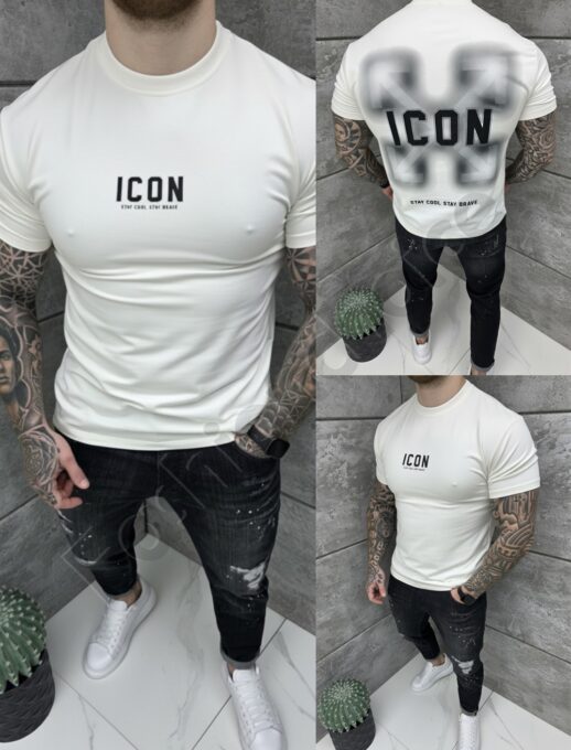 T-shirt ICON με τύπωμα στην πλάτη-λευκό-κωδ 2528-1