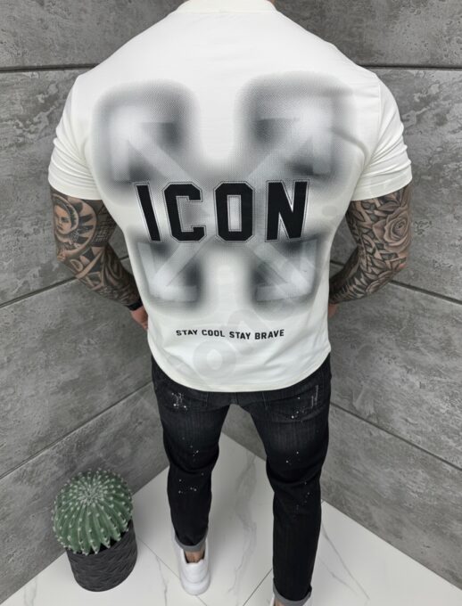 T-shirt ICON με τύπωμα στην πλάτη-λευκό-κωδ 2528-1