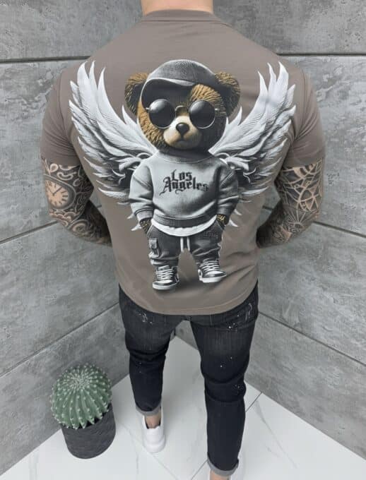 T-shirt Los Angeles με τύπωμα στην πλάτη-μόκα-κωδ 26161-3
