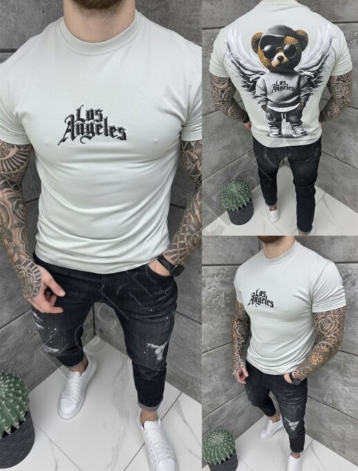 T-shirt Los Angeles με τύπωμα στην πλάτη-γκρι-κωδ 26161-2