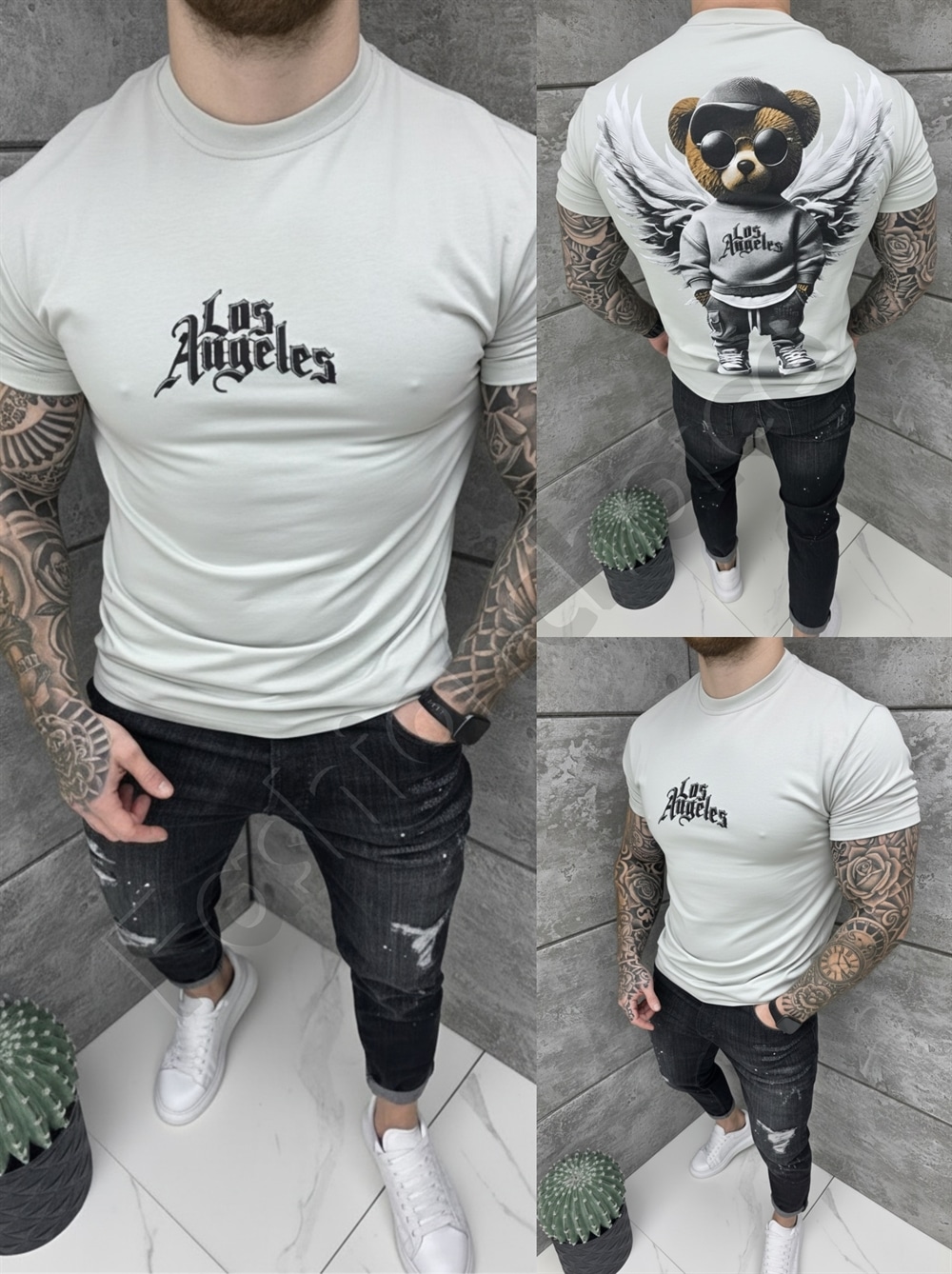 T-shirt Los Angeles με τύπωμα στην πλάτη-γκρι-κωδ 26161-2