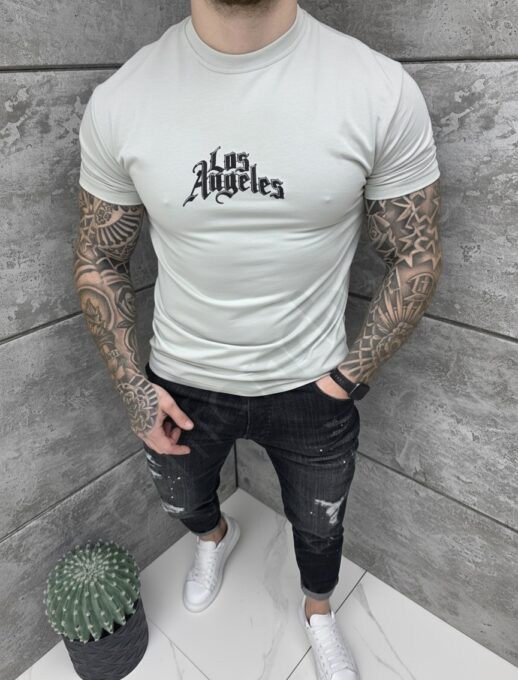 T-shirt Los Angeles με τύπωμα στην πλάτη-γκρι-κωδ 26161-2