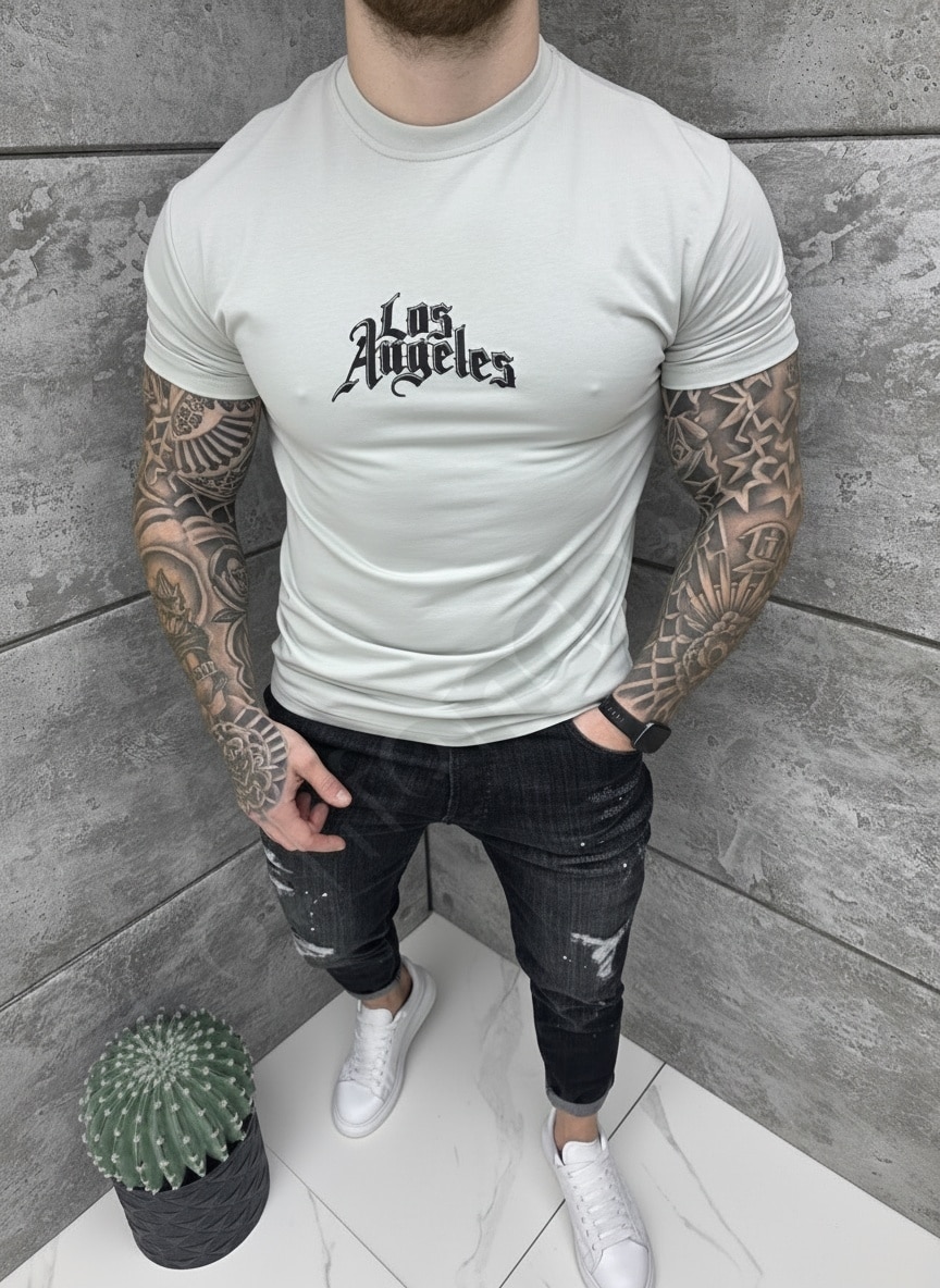 T-shirt Los Angeles με τύπωμα στην πλάτη-γκρι-κωδ 26161-2