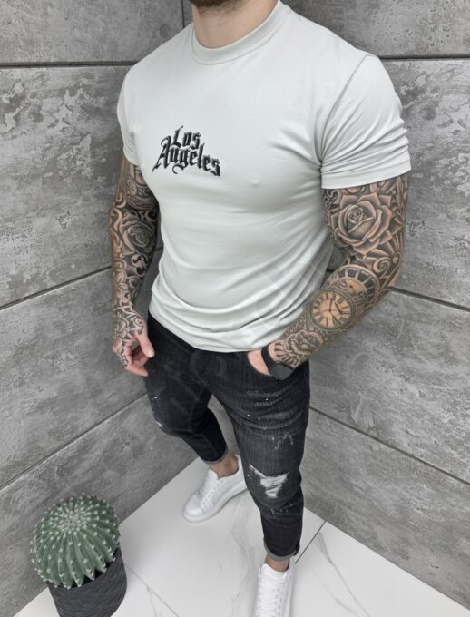 T-shirt Los Angeles με τύπωμα στην πλάτη-γκρι-κωδ 26161-2