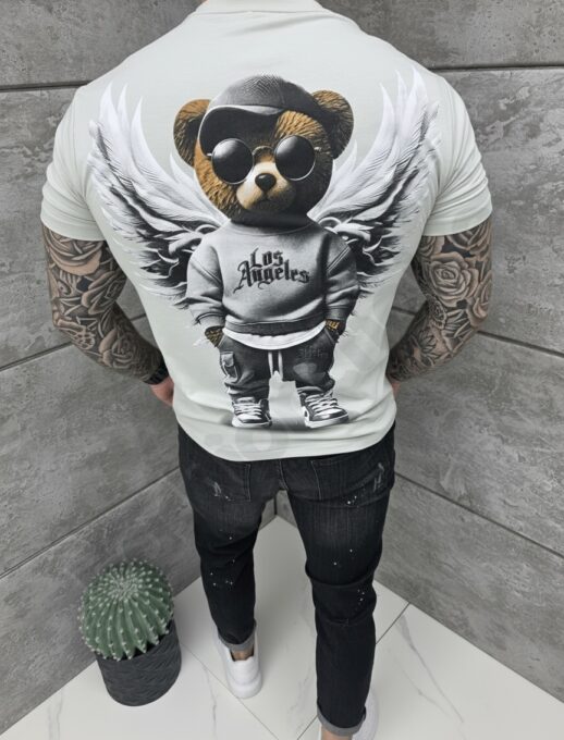 T-shirt Los Angeles με τύπωμα στην πλάτη-γκρι-κωδ 26161-2
