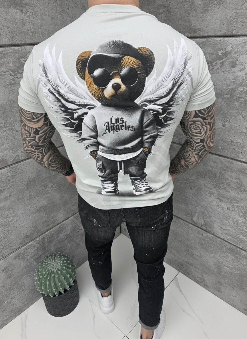 T-shirt Los Angeles με τύπωμα στην πλάτη-γκρι-κωδ 26161-2