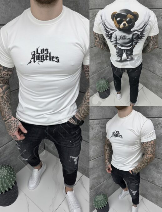 T-shirt Los Angeles με τύπωμα στην πλάτη-λευκό-κωδ 26161-1