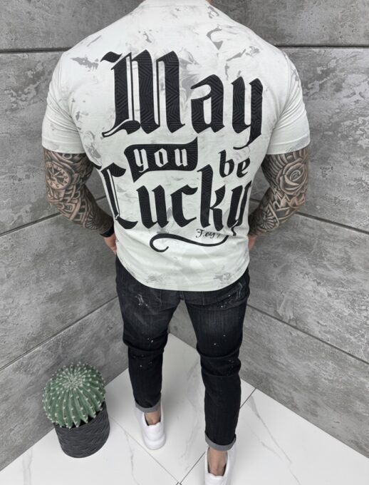 T-shirt με επιγραφή στην πλάτη-γκρι-κωδ 26181-1