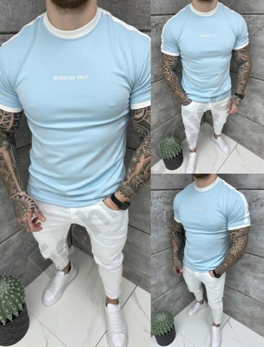 T-shirt με κεντημένο λογότυπο-σιέλ-κωδ 26169-1