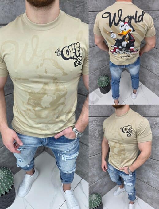 T-shirt με τύπωμα Donald Duck-μπεζ-κωδ 309-1