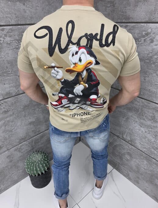 T-shirt με τύπωμα Donald Duck-μπεζ-κωδ 309-1