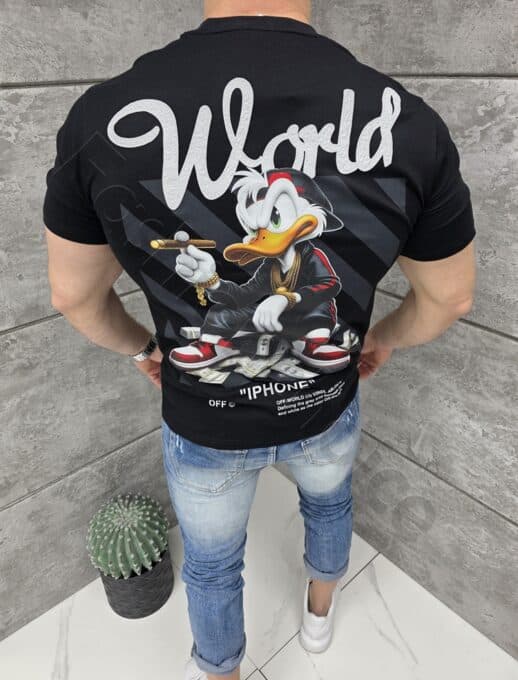 T-shirt με τύπωμα Donald Duck-μαύρο-κωδ 309