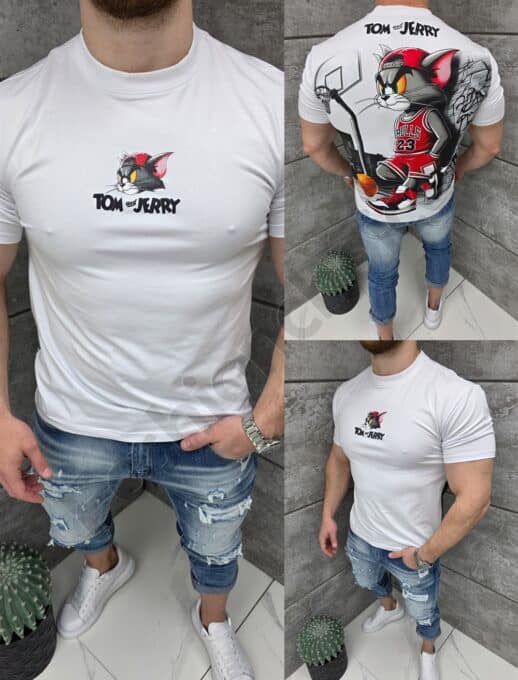 T-shirt με τύπωμα Tom and Jerry-λευκό-κωδ 2325-1