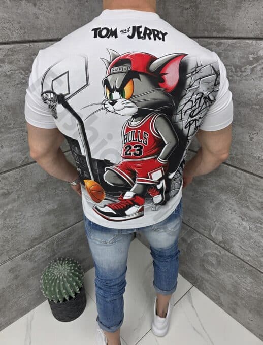 T-shirt με τύπωμα Tom and Jerry-λευκό-κωδ 2325-1