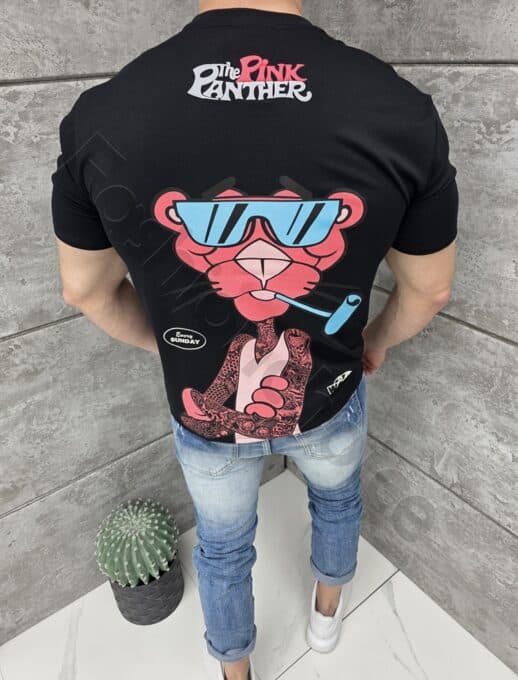 Ανδρική μπλούζα Pink Panther-μαύρο-κωδ 2068