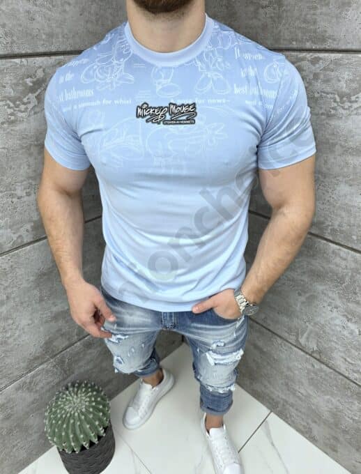 T-shirt με τύπωμα Mickey Mouse-μπλε-κωδ 413-2
