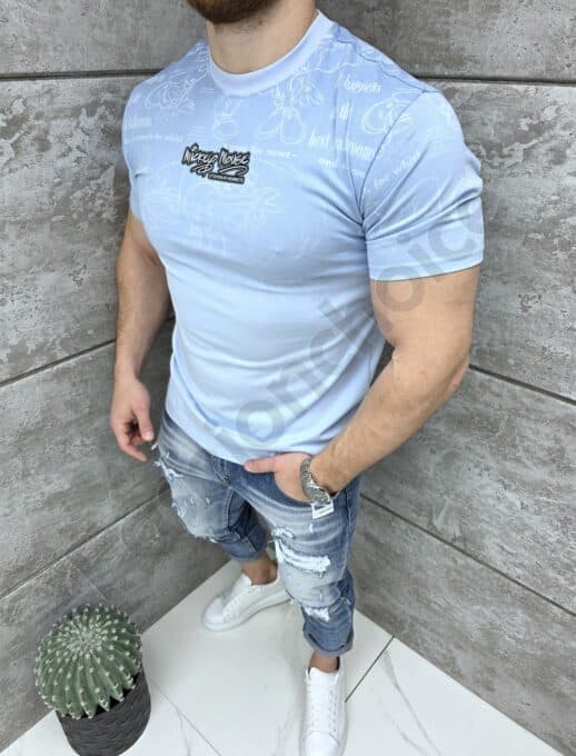 T-shirt με τύπωμα Mickey Mouse-μπλε-κωδ 413-2