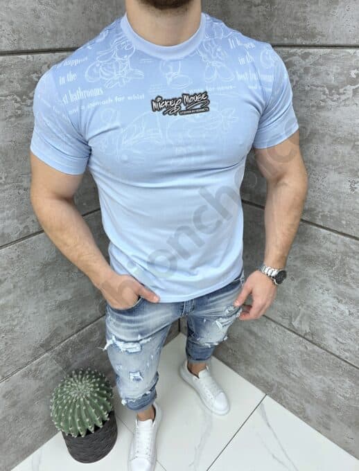 T-shirt με τύπωμα Mickey Mouse-μπλε-κωδ 413-2