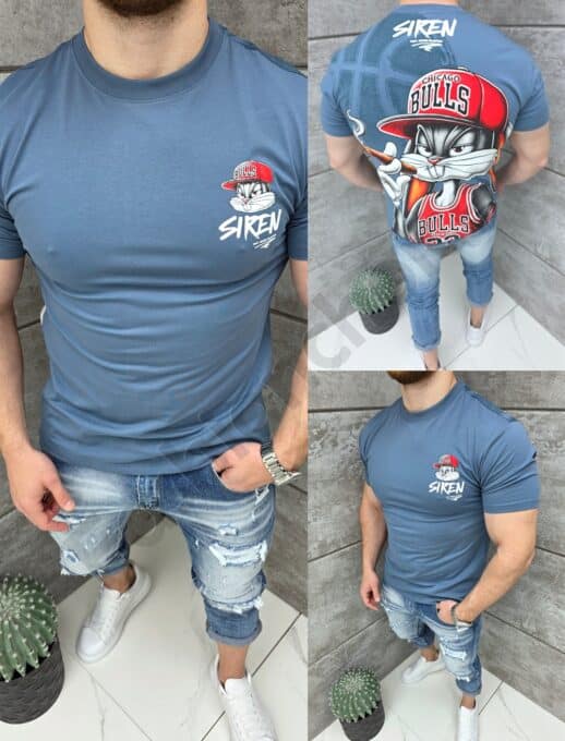 T-shirt με τύπωμα Bugs Bunny-μπλε-κωδ 2202-1