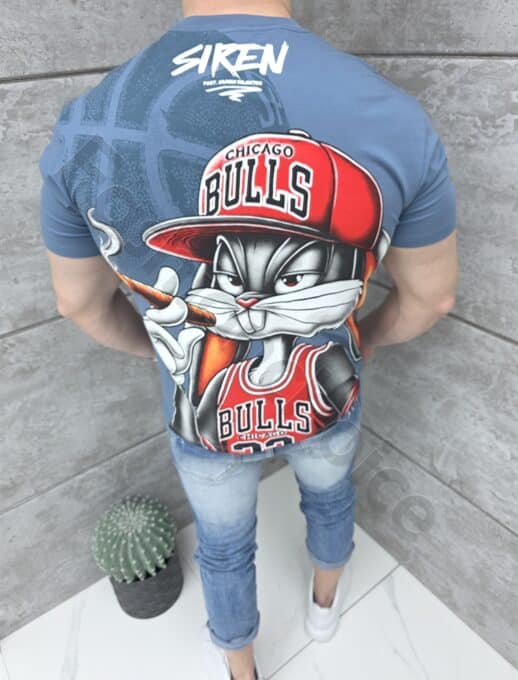 T-shirt με τύπωμα Bugs Bunny-μπλε-κωδ 2202-1