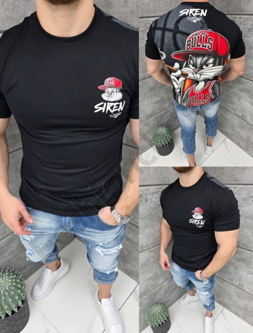 T-shirt με τύπωμα Bugs Bunny-μαύρο-κωδ 2202