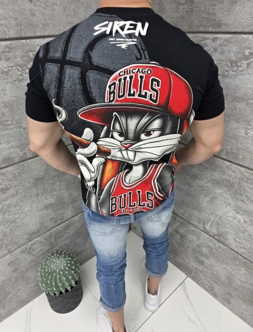 T-shirt με τύπωμα Bugs Bunny-μαύρο-κωδ 2202