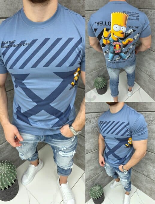 T-shirt με τύπωμα Bart Powerman-μπλε-κωδ 327-1