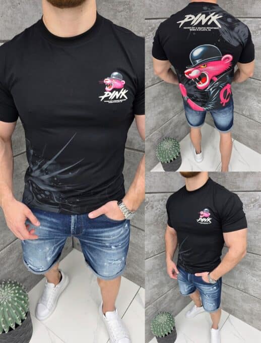 T-shirt με τύπωμα angry Pink-μαύρο-κωδ 2316
