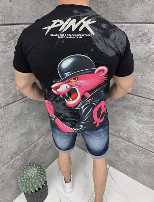 T-shirt με τύπωμα angry Pink-μαύρο-κωδ 2316