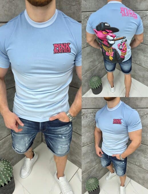Ανδρική μπλούζα Gangster Pink Panther-μπλε-κωδ 428-1