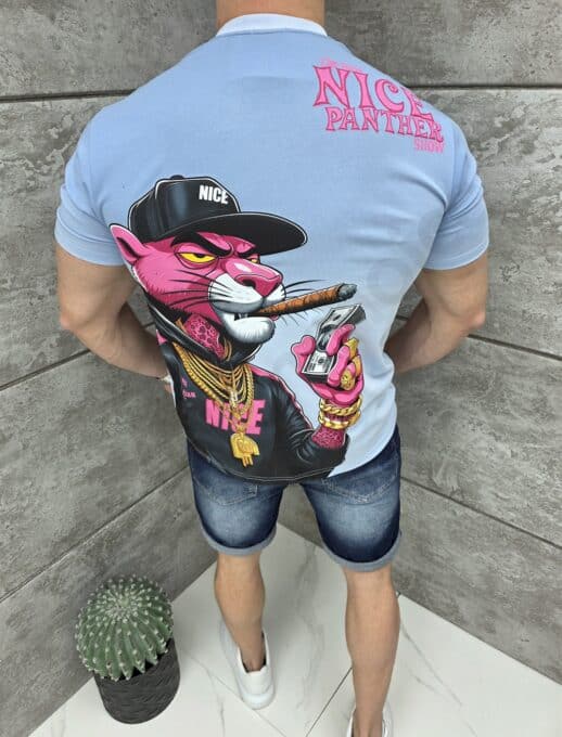 Ανδρική μπλούζα Gangster Pink Panther-μπλε-κωδ 428-1