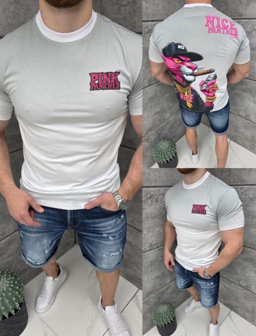 Ανδρική μπλούζα Gangster Pink Panther-γκρι-κωδ 428-2