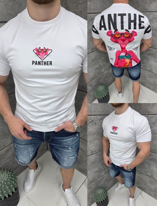 Ανδρική μπλούζα με τύπωμα Pink Panther-λευκό-κωδ 2357-1