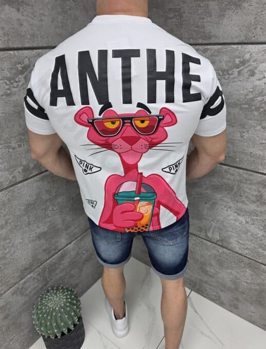 Ανδρική μπλούζα με τύπωμα Pink Panther-λευκό-κωδ 2357-1