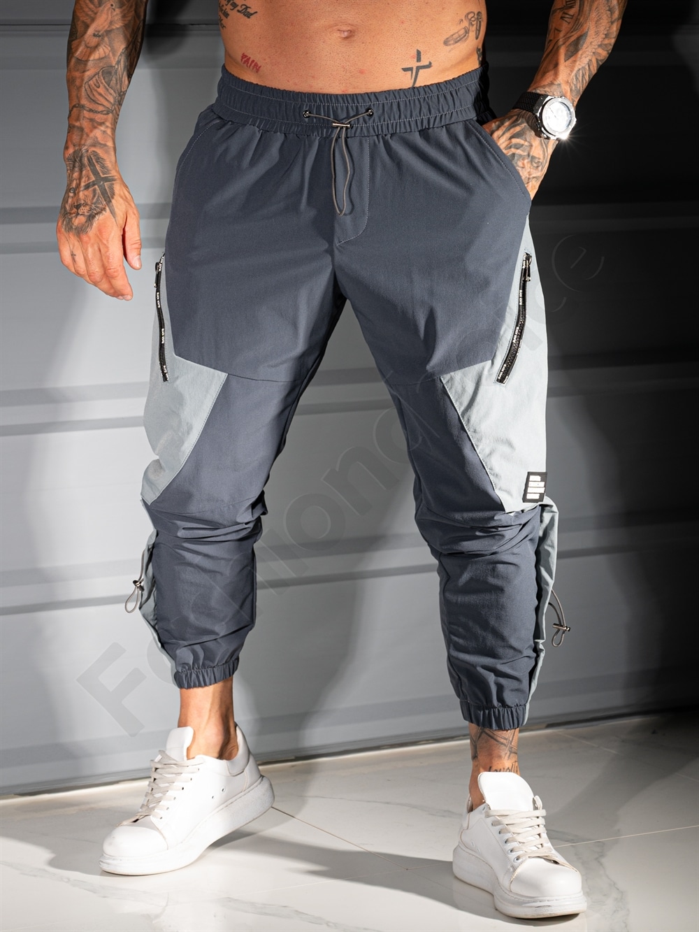 Ανδρικό jogger παντελόνι με cargo τσέπες-γκρι-κωδ 3115-1