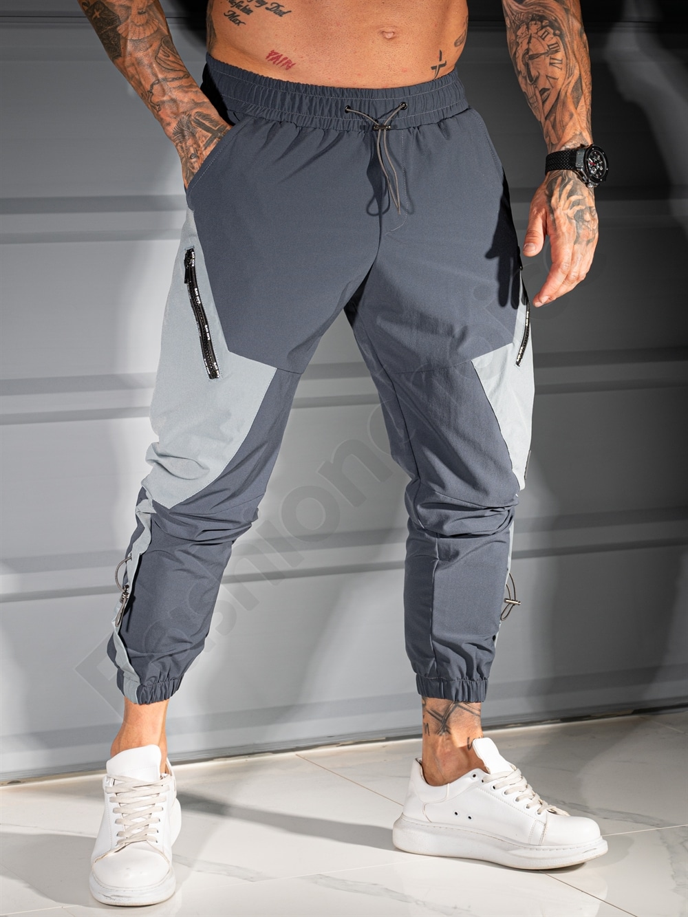 Ανδρικό jogger παντελόνι με cargo τσέπες-γκρι-κωδ 3115-1