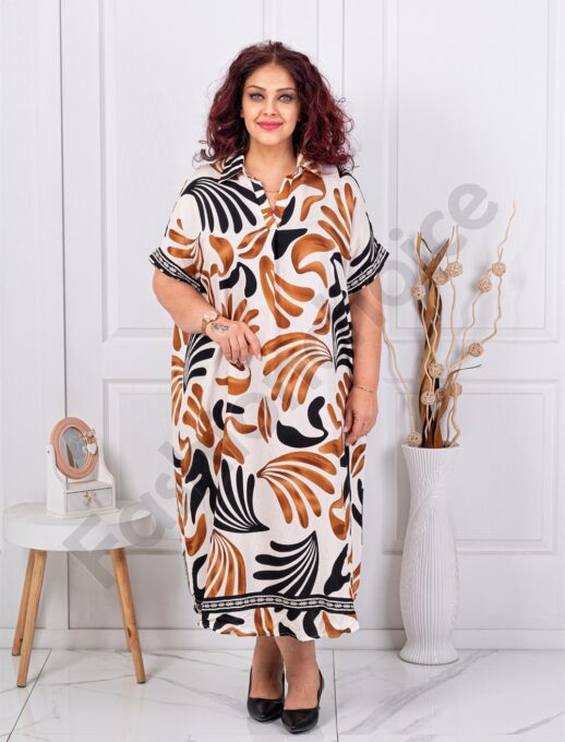 Plus size φόρεμα με μοτίβο-καφέ-κωδ 8750